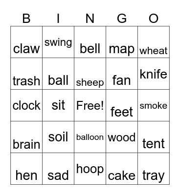 Word Family Bingo Card