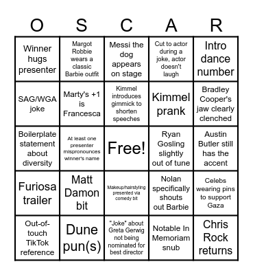 OSCAR 2024 Bingo Card