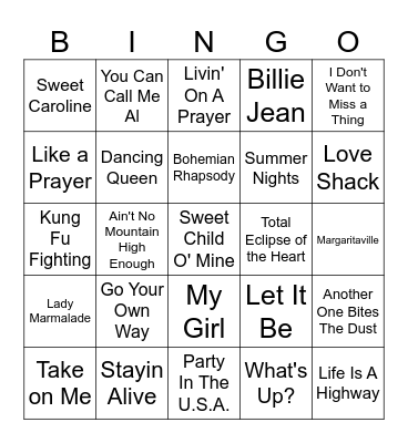 Top Karaoke Songs Bingo Card