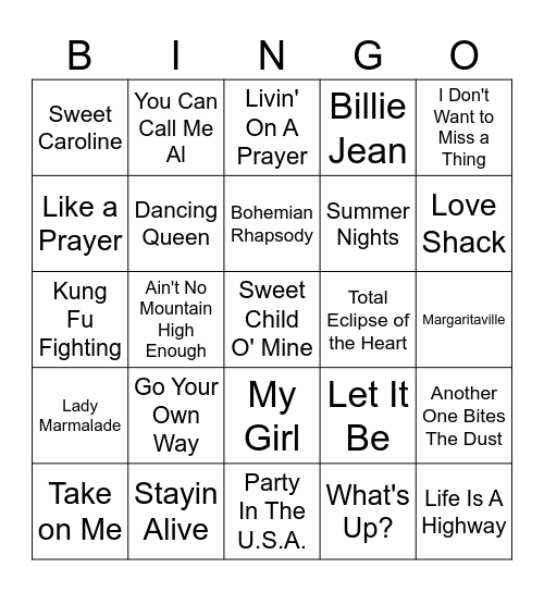 Top Karaoke Songs Bingo Card