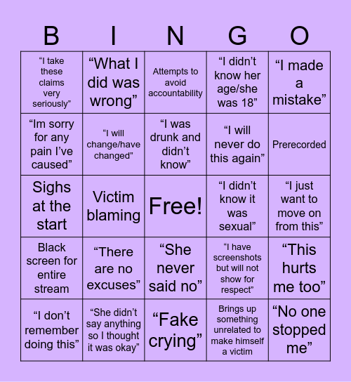 George apology stream Bingo Card