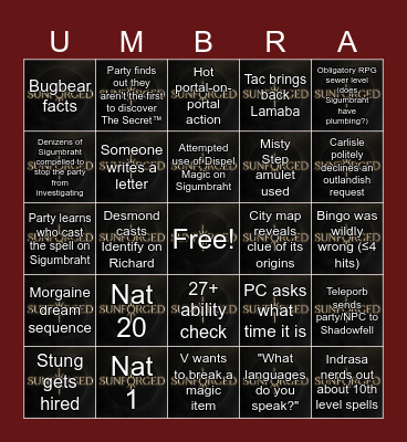 Sunforged Episode 21: Sigumbrahtwurst Bingo Card