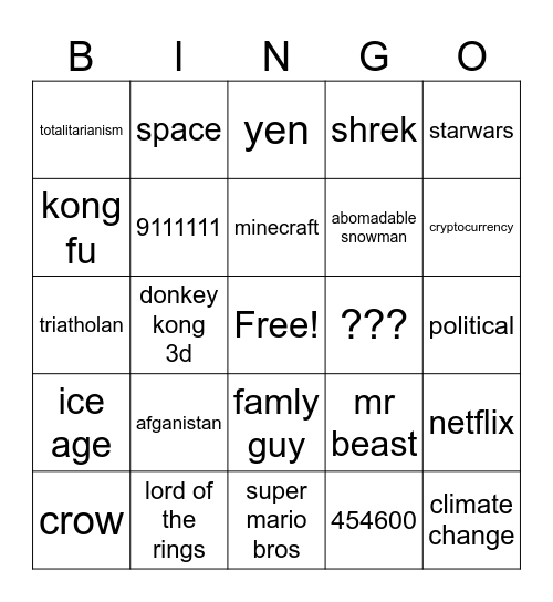 Untitled Bingo Card