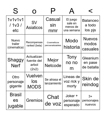 Sopa Bingo Card