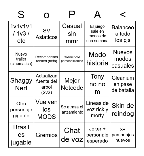 Sopa Bingo Card