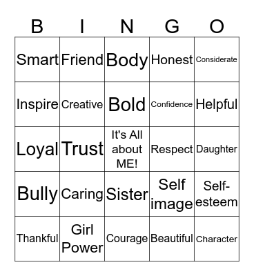 It's All about ME! Bingo Card