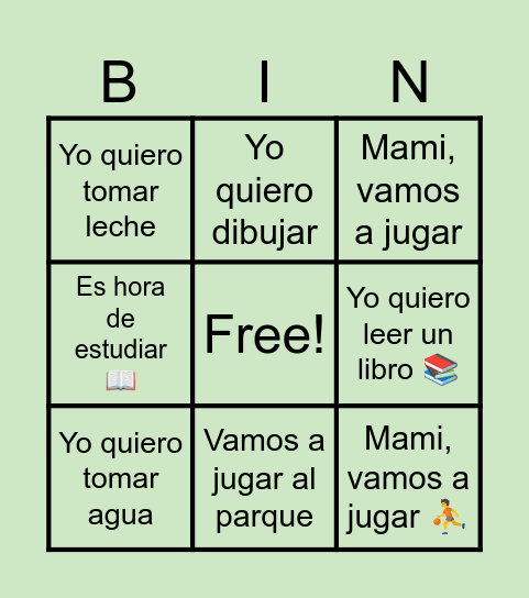 Spanish Practice Bingo Card
