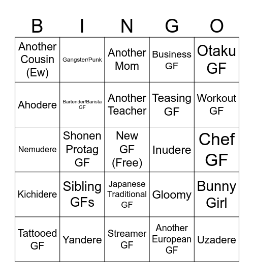 100 GF Bingo Card