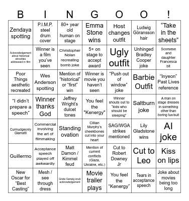 2024 Academy Awards Bingo Card