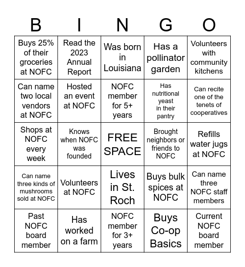 NOFC Bingo 2 Bingo Card