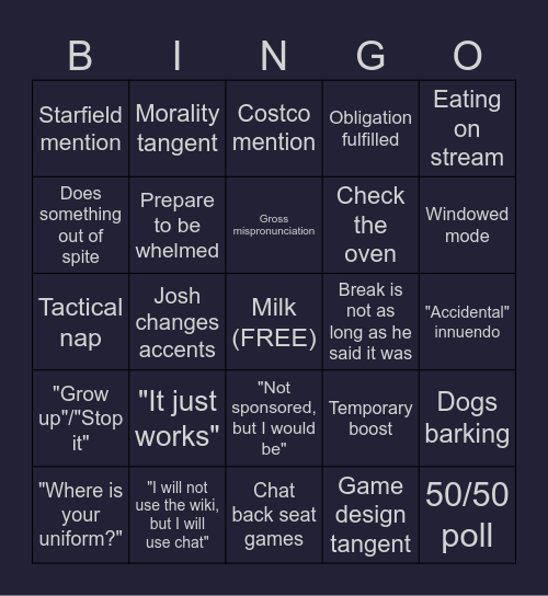 Josh Strife Hayes Stream Bingo (New Vegas) Bingo Card
