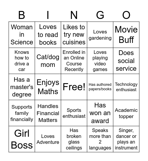 International Women's Day Bingo Card