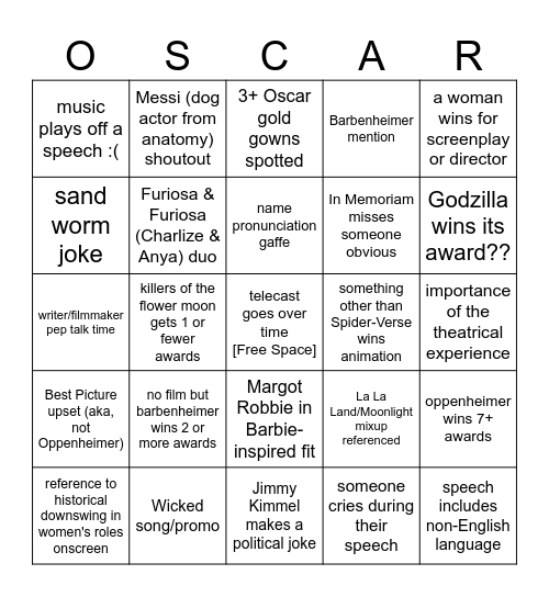 2024 Oscar Bingo Card