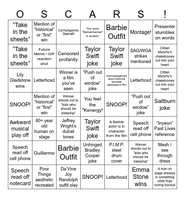 Academy Awards 2024! Bingo Card