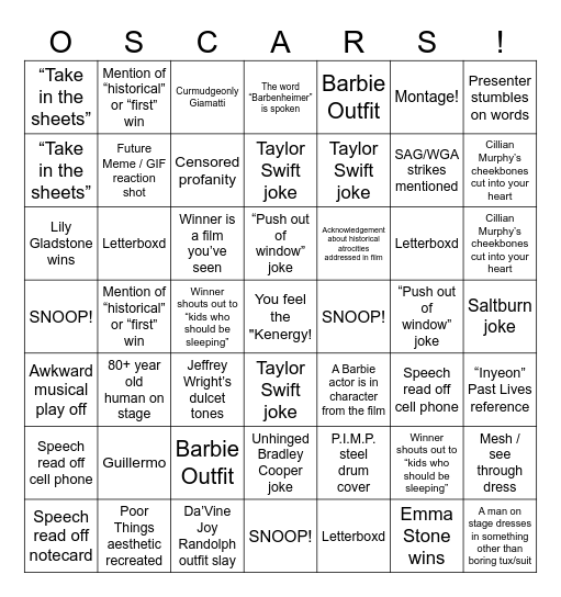 Academy Awards 2024! Bingo Card