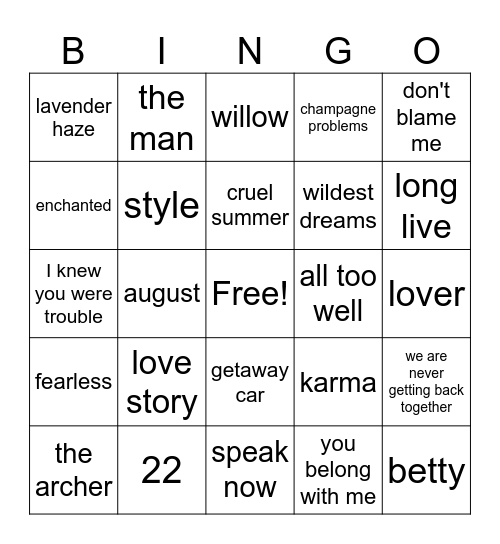 TS Bingo Card