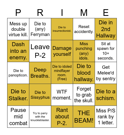 ULTRAKILL BINGO (p-2 damageless) Bingo Card