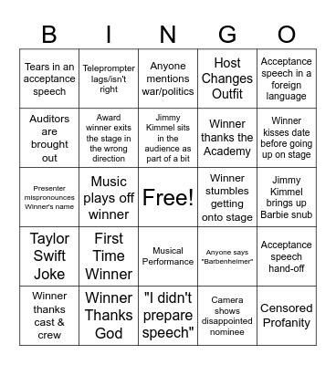 2024 Oscar Bingo Card