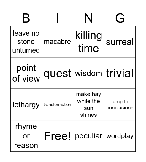 Phantom Tollbooth Part 2 Vocabulary Bingo Card