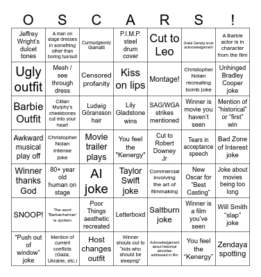 AcademyAwards 2024! Bingo Card