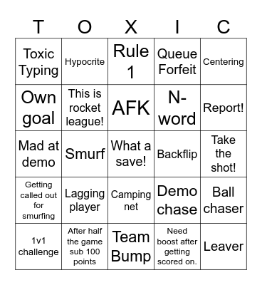 Toxic teammate randomize Bingo Card