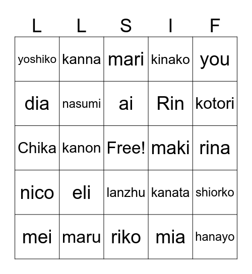 love live Bingo Card