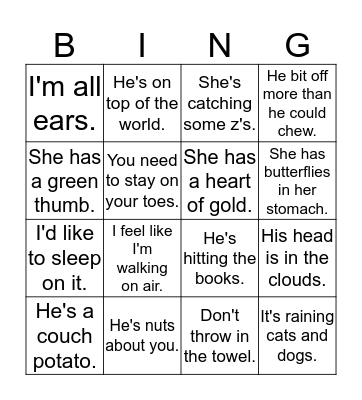 Idiom Bingo Card
