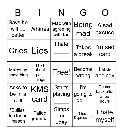 Connor Bingo Card