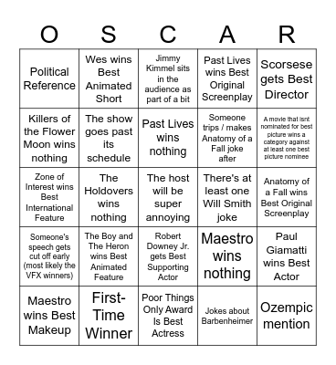 Oscar's 2024 Bingo Card