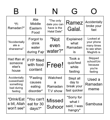 Ramadan Bingo Card