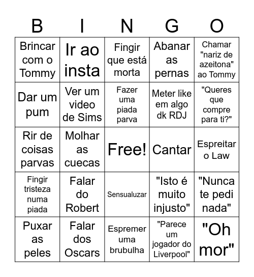 Bingo da Raquel Bingo Card