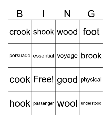 Set 3 vowel sounds -oo Bingo Card