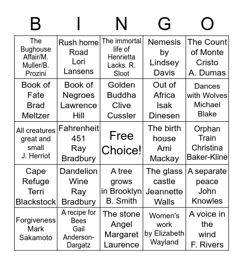 Adult Summer Reading Challenge 2016 Bingo Card