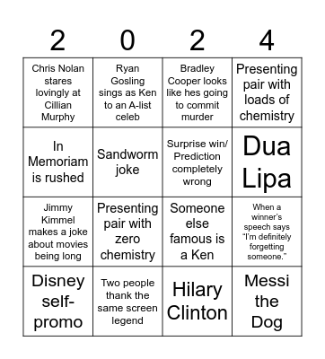 The 96th Academy Awards Bingo Card