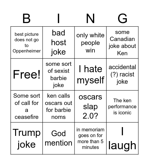 OSCARS BINGO Card