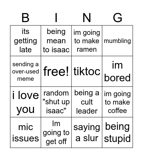 Lucas Bingo card Bingo Card