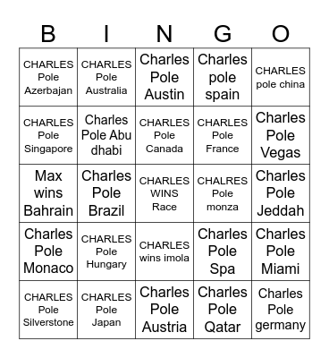 CHARLES Bingo Card