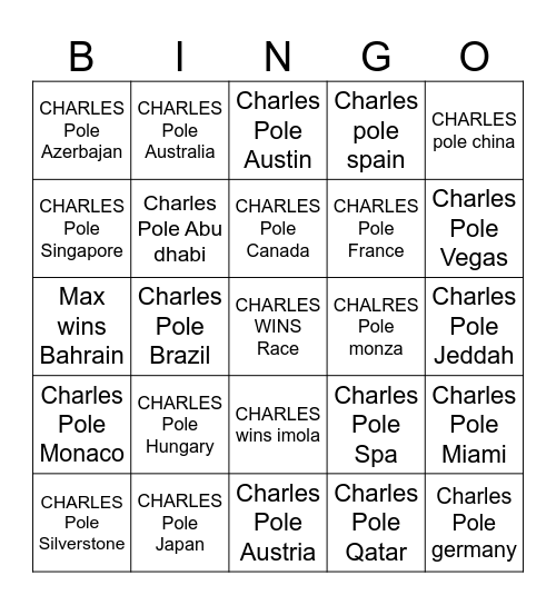 CHARLES Bingo Card