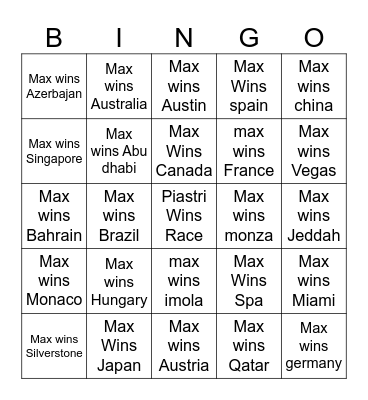 Oscar Pastry Bingo Card