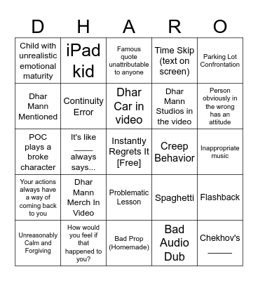 Anna's Dhar Mann Bingo Card