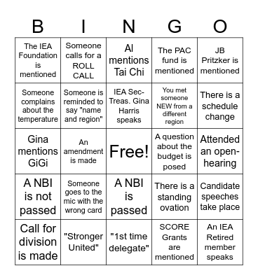 IEA RA Bingo Region 8 Bingo Card