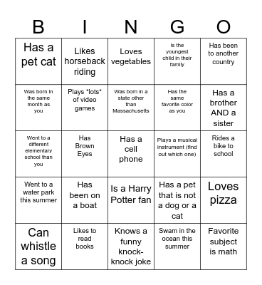 Fun Fact Bingo Card