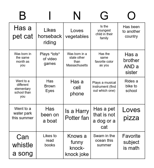 Fun Fact Bingo Card