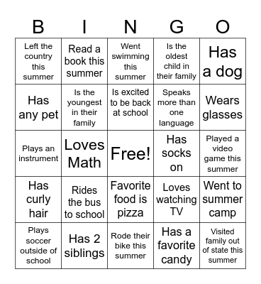 Get to Know Your Class Bingo Card