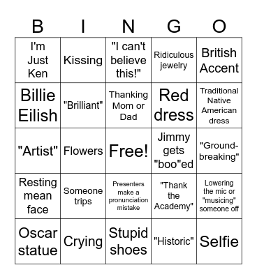Oscars Night Bingo Card