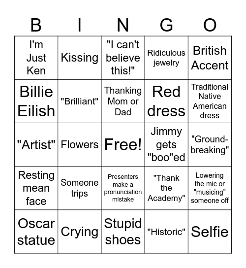 Oscars Night Bingo Card