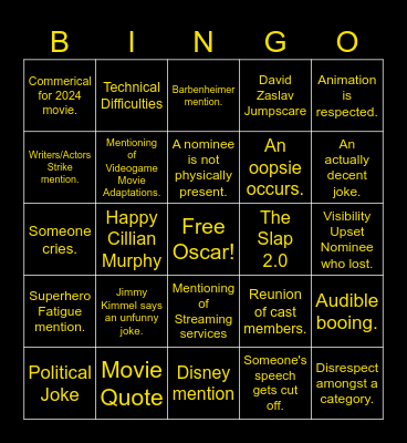 2024 Oscars Bingo Card
