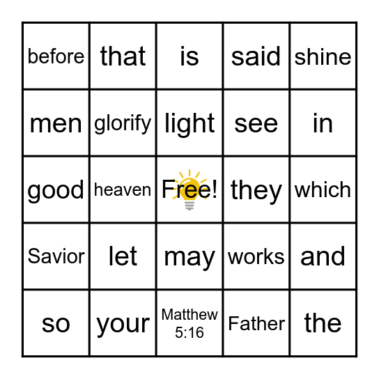 Let's Glow! Bingo Card