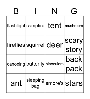 camping bingo  Bingo Card