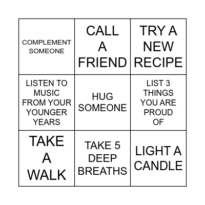 WELLNESS BINGO.... Bingo Card